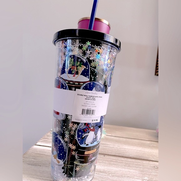 Vera Bradley Double Wall Tumbler with Straw in Acrylic/Melamine ✨ Snow Globes - Picture 5 of 9